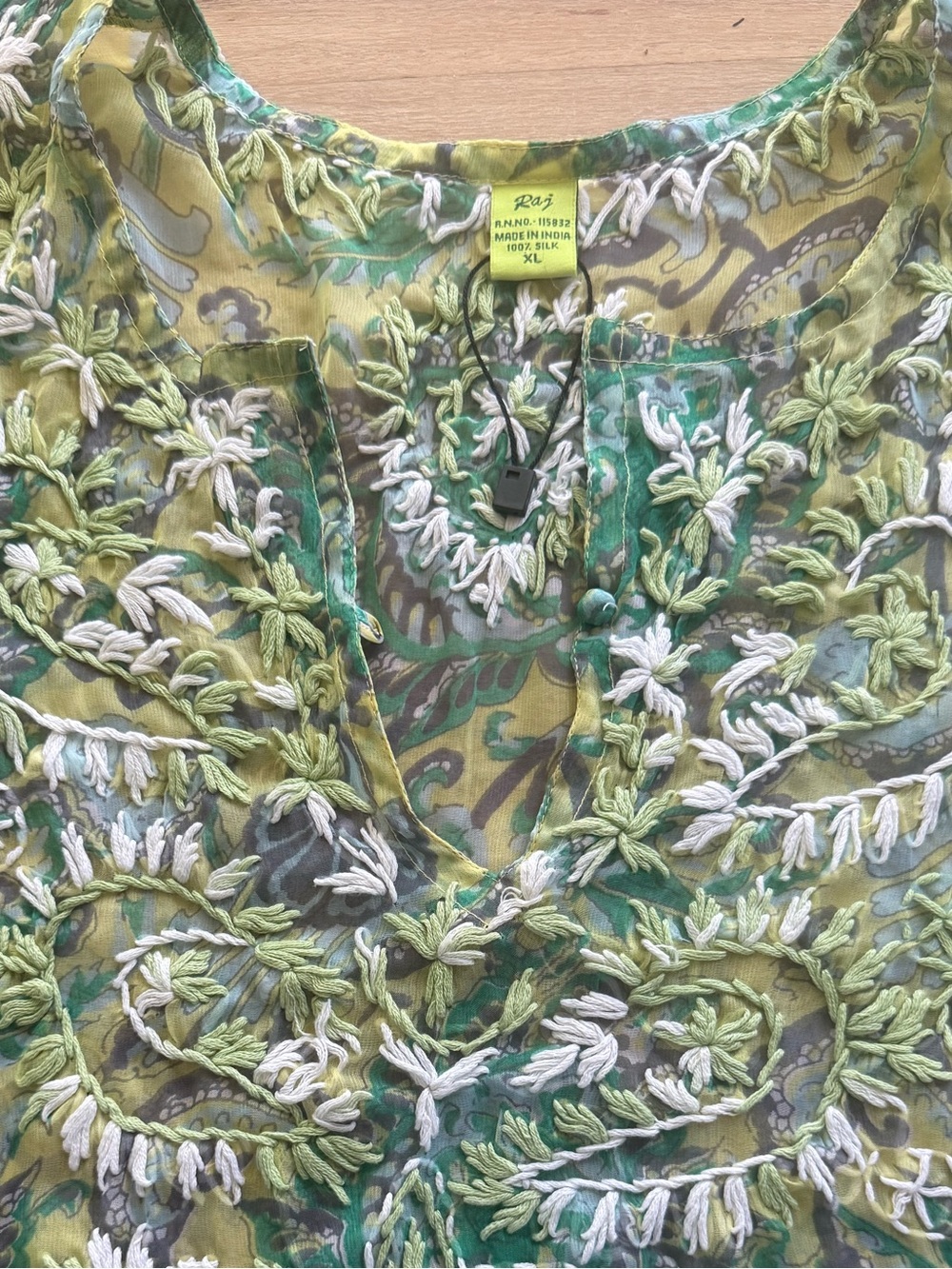 Silk sheer beach cover up resort wear tunic  XL green blue paisley Santorini - Picture 6 of 7